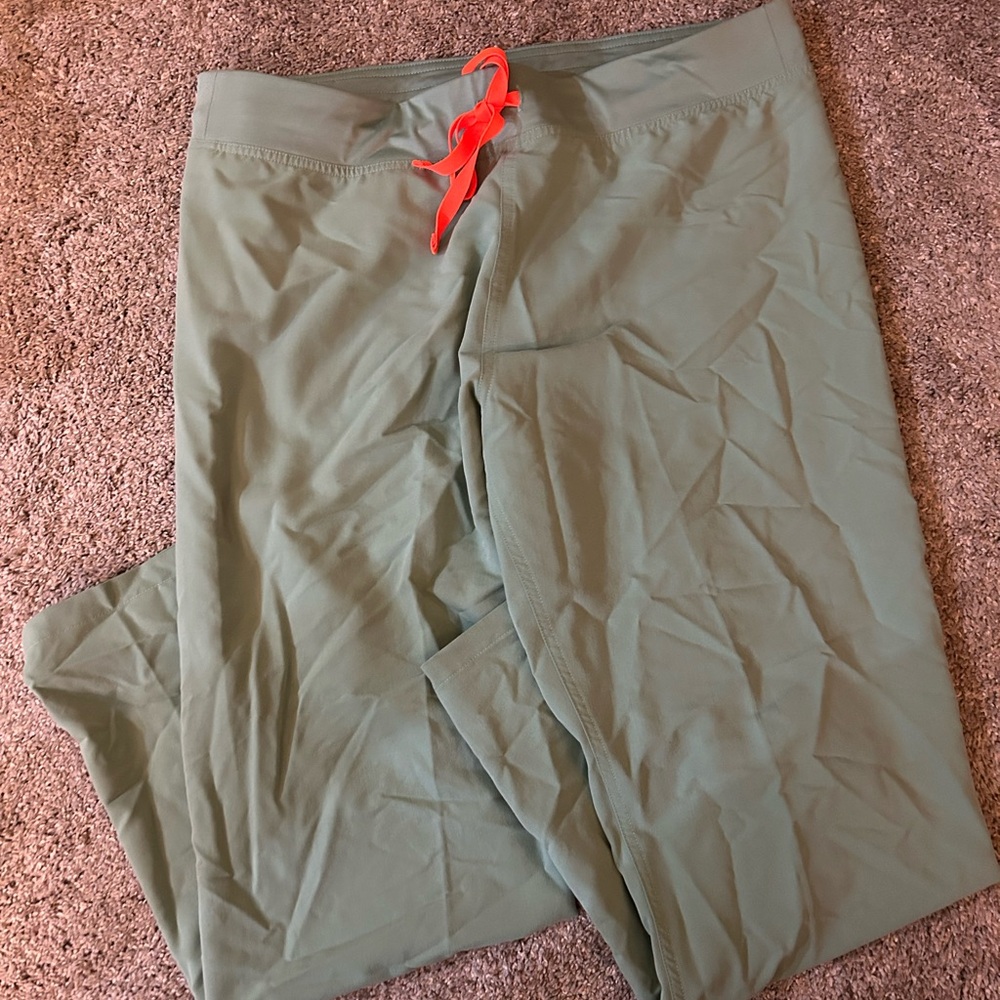 Figs Green Straight Leg Pants with Red Drawstring